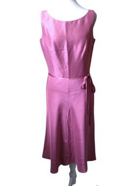 Ann Taylor 100% Silk Pink Sleeveless Dress A-Line Dress Tie Accent Party READ